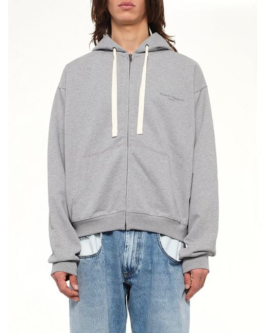 Maison Margiela Gray Logo Zip Hoodie for men