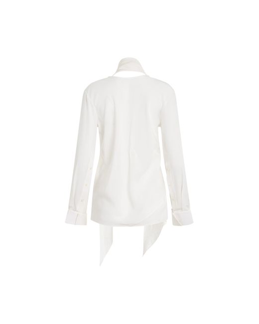 Helmut Lang White Scarf Silk Blouse, Long Sleeves, , 100% Silk