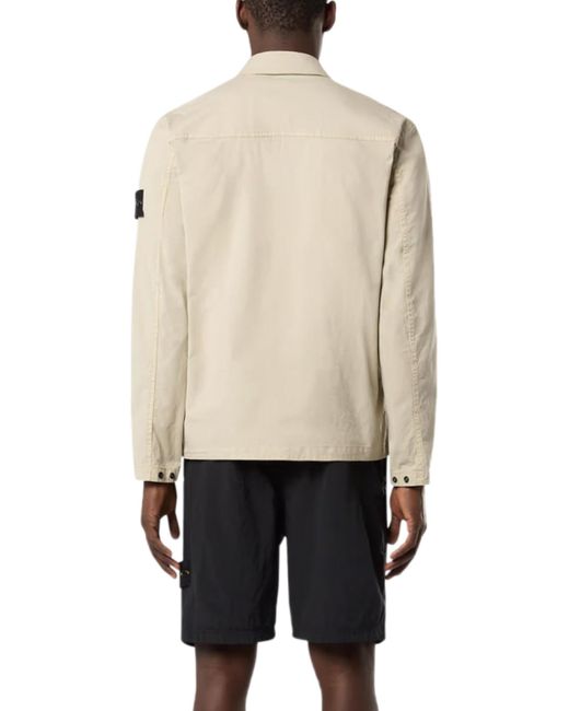 Stone Island Natural Supima Cotton Overshirt, Long Sleeves, 100% Cotton, Size: Medium for men