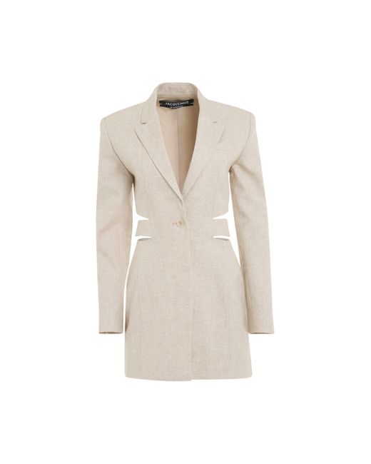 Jacquemus Natural Bari Blazer Mini Dress, Long Sleeves, Light, 100% Cotton