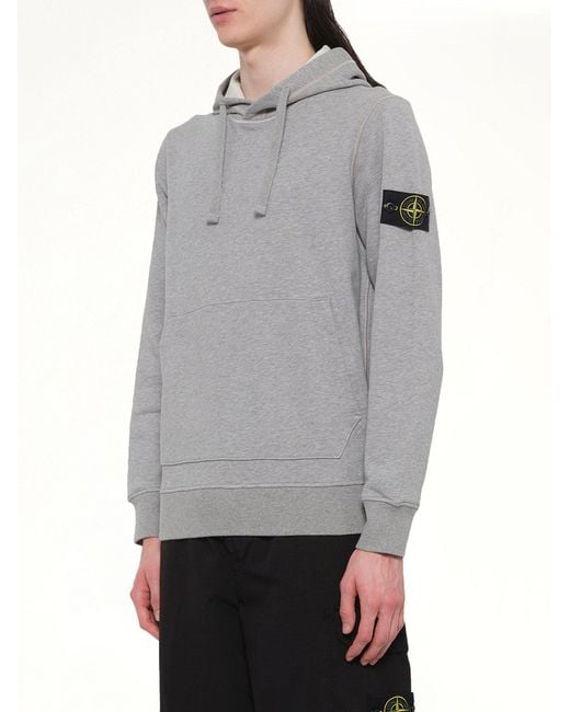 Stone Island Gray 610006 Washed Cotton Fleece Hoodie for men