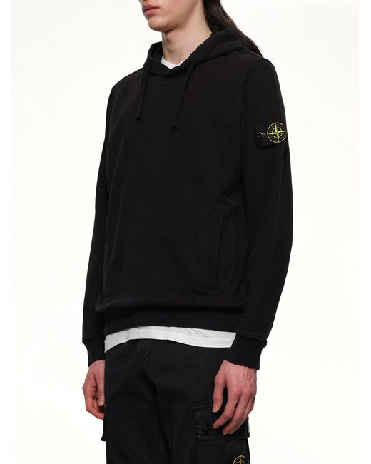Stone Island Black 610002 Cotton Fleece Hoodie for men