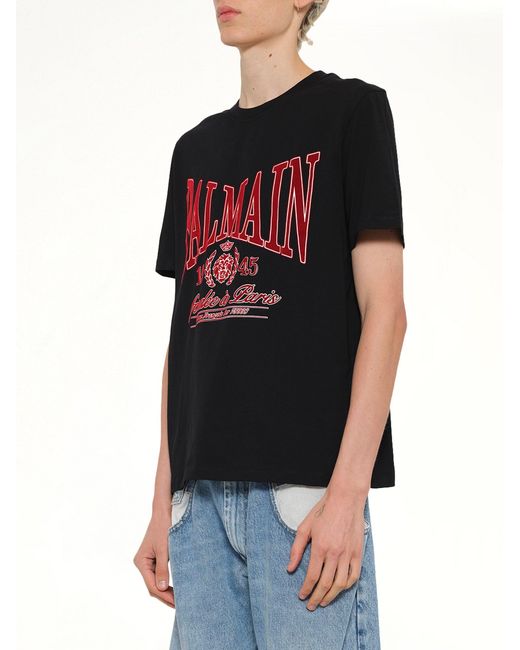 Balmain Black College Flock T-Shirt for men