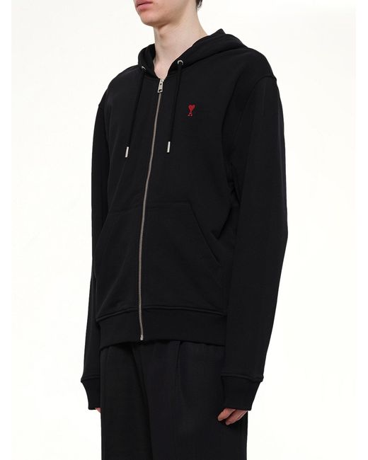 AMI Black Ami De Coeur Zip Hoodie for men