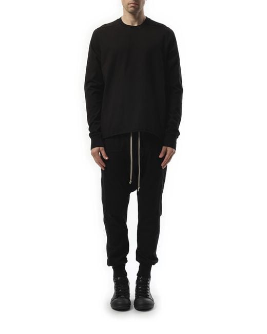 Rick Owens Black Crewneck Sweatshirt, Long Sleeves, 100% Cotton, Size: Small for men