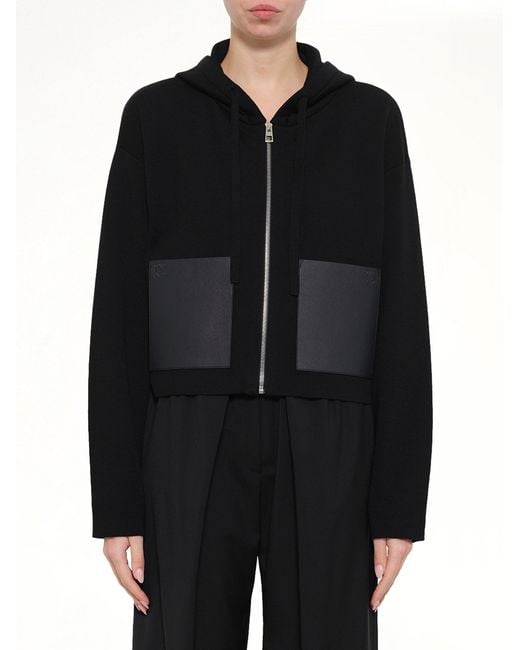 Loewe Black Wool Zip-Up Hoodie