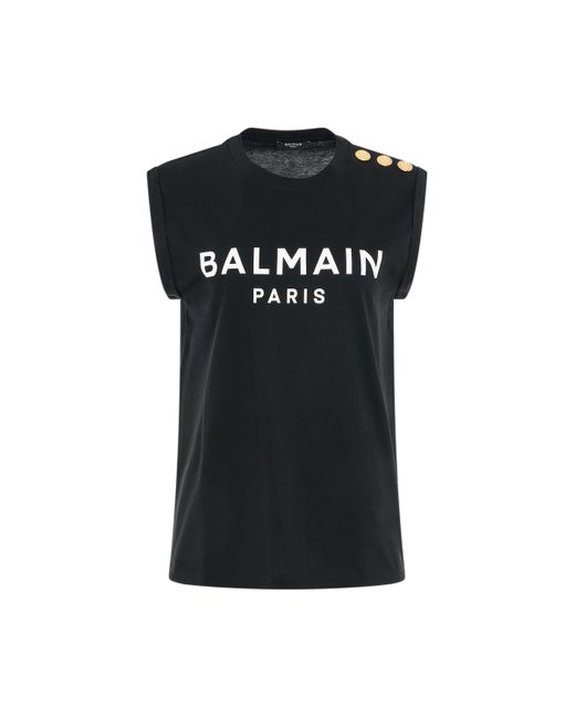 Balmain Black '3 Buttons Logo Tank Top, Round Neck, /, 100% Cotton, Size: Small