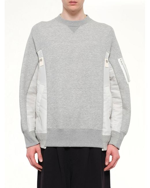 Sacai Gray Sponge Sweat X Nylon Twill Sweatshirt for men