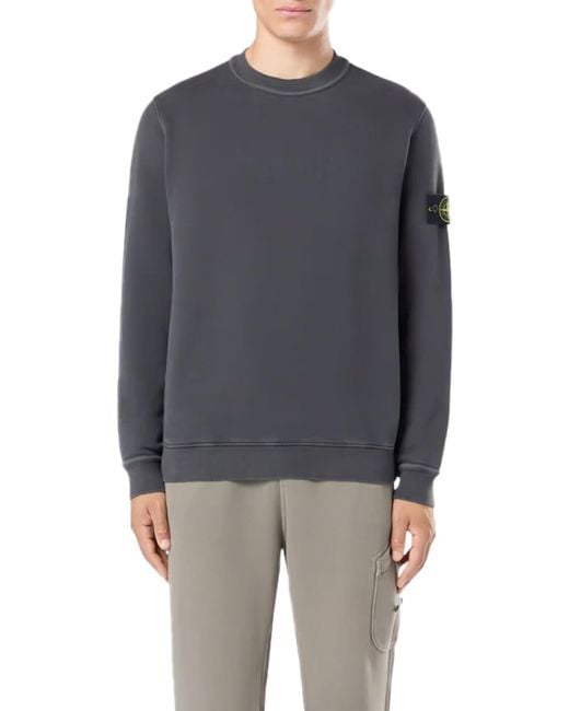 Stone Island Gray Diagonal Fleece Sweatshirt, Long Sleeves, 100% Cotton for men