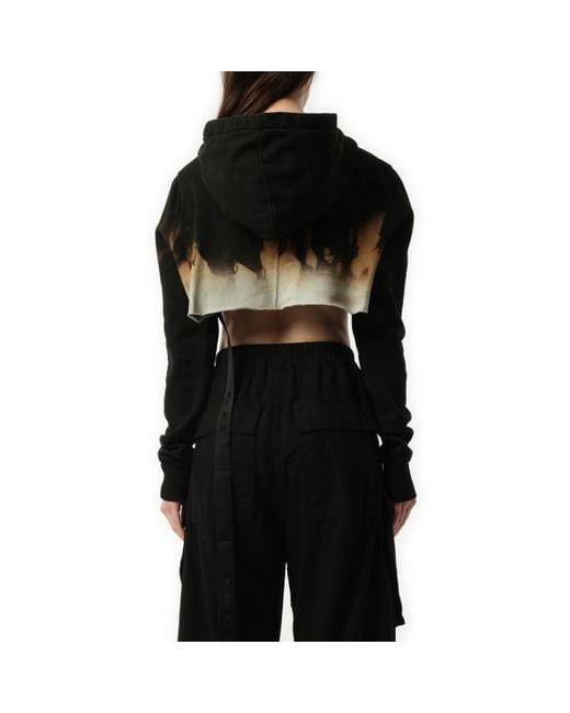 Rick Owens Black Cropped Hoodie, Long Sleeves, /Terra, 100% Cotton