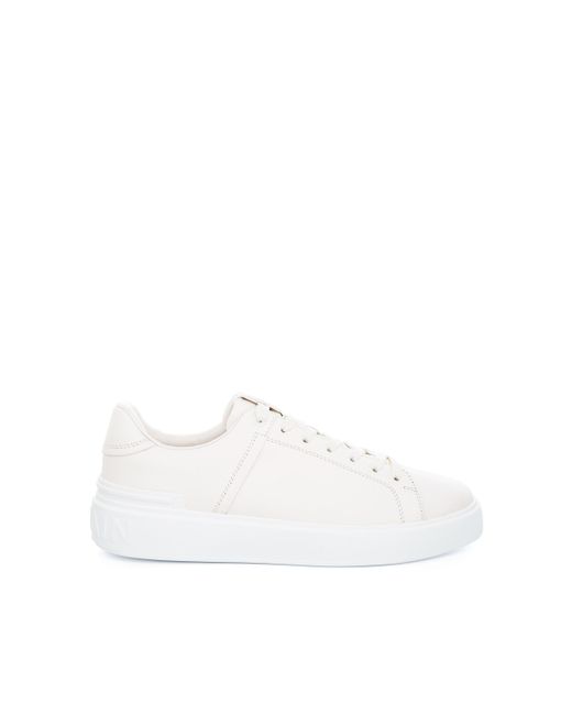 Balmain White B Court Calfskin Sneakers, , 100% Calf Leather