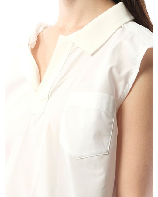 Sacai White Cotton Poplin Polo Shirt