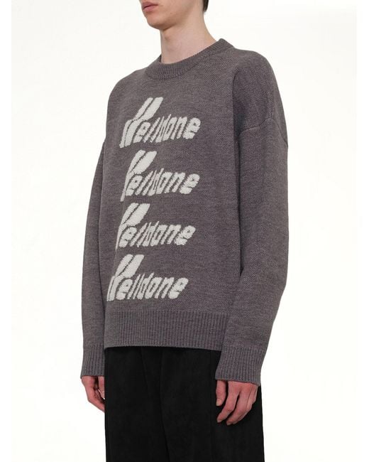 we11done Gray Logo Pile Knit Sweater for men