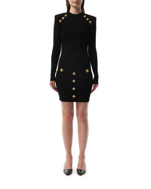 Balmain Black Button-Trimmed Sweater, Round Neck, Long Sleeves, 100% Polyester