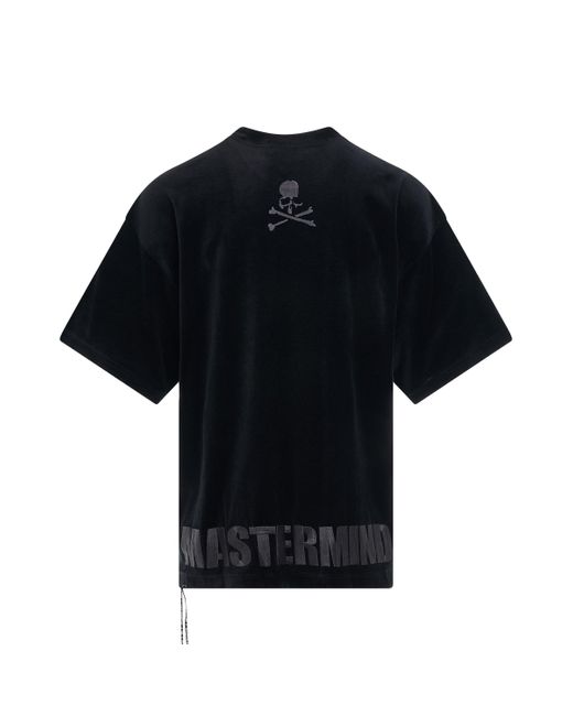 Mastermind Japan Black Velour Boxy Fit T-Shirt, Round Neck, Short Sleeves, 100% Cotton, Size: Medium for men