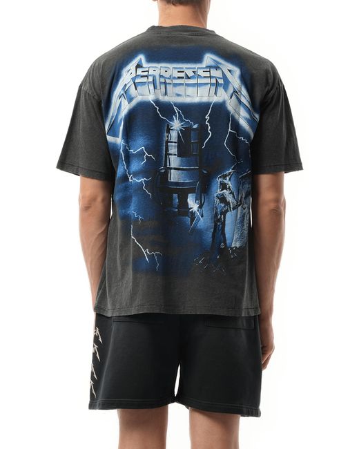 Represent Blue Metallica Ride The Lightning T-Shirt, Short Sleeves, 100% Cotton, Size: Small for men