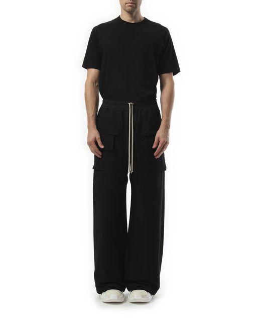 Rick Owens Black Cotton Canvas Creatch Wide Cargo Drawstring, 100% Cotton, Size: Small for men