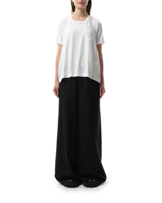 Sacai White X Cotton Poplin X Cotton Jersey T-Shirt, Short Sleeves, 100% Cotton