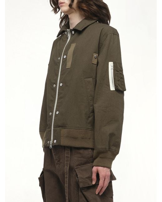 Sacai Green Rip Stop Blouson Bomber Jacket, 100% Polyester for men