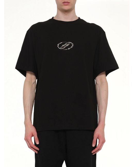 we11done Black Rhinestone T-Shirt for men