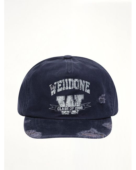 we11done Blue Distressed Collegiate Cap for men