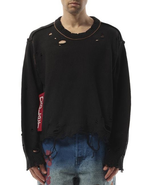 Doublet Black Recycle Denim Yarn Sweater, Long Sleeves, 100% Cotton, Size: Medium for men