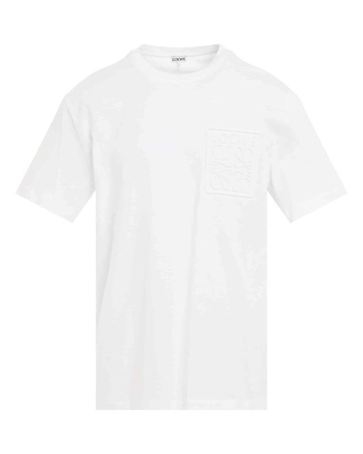 Loewe White Debossed Anagram T-Shirt, 100% Cotton for men