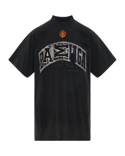 Balenciaga Black Logo Patch Distressed Oversized T-Shirt, Short Sleeves, 100% Cotton for men