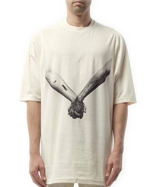 Rick Owens Natural Jumbo Ss "Holding Hands" T-Shirt, Short Sleeves, 100% Cotton, Size: Medium for men