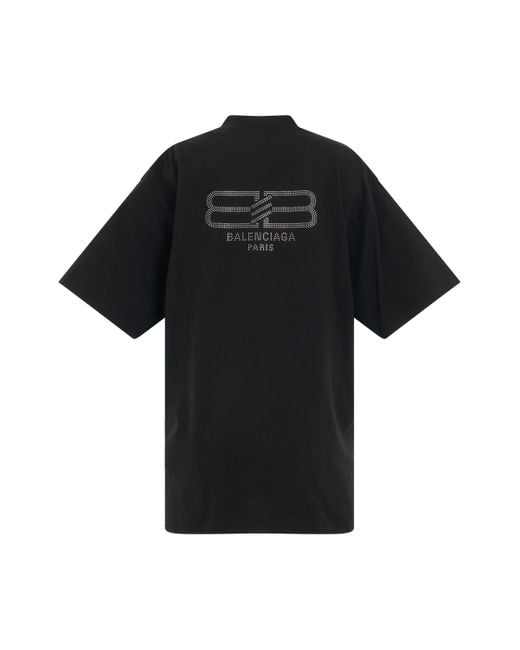 Balenciaga Black Bb Paris Rhinestone T-Shirt, Short Sleeves, Washed, 100% Cotton