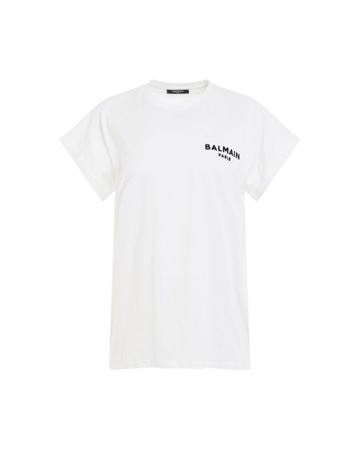 Balmain White Short Sleeve Logo Flock Detail Eco T-Shirt, Round Neck, /, 100% Cotton, Size: Medium