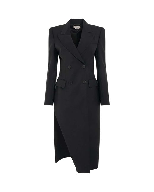 McQueen Black Double Breasted Slit Detail Coat