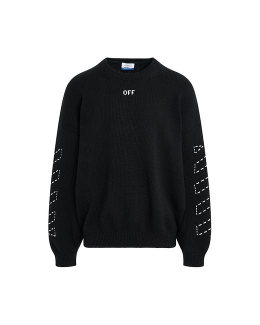 Off-White c/o Virgil Abloh Black Off- Stitch Diagonal Arrow Knit Sweater, Long Sleeves, /Cream, 100% Cotton, Size: Medium for men