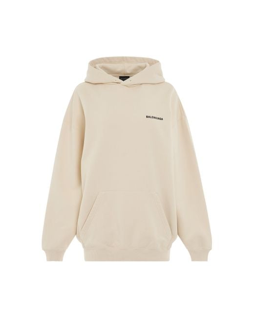 Balenciaga Natural 'Fleece Back Logo Medium Fit Hoodie, Long Sleeves, Cream/, 100% Cotton, Size: Small