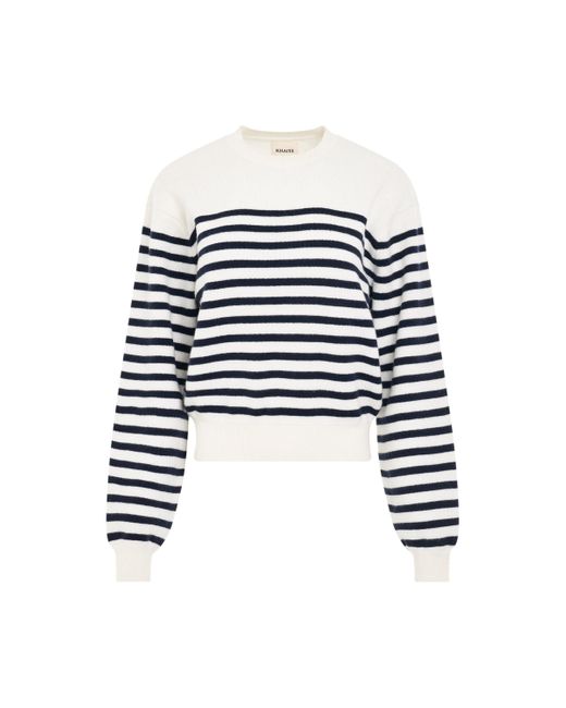 Khaite Blue 'Viola Knit Sweater, Long Sleeves, Ivory/ Stripe, 100% Cashmere, Size: Small