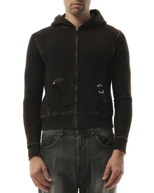 we11done Black Piercing Detail Hoodie Zip-Up, 100% Cotton, Size: Large for men