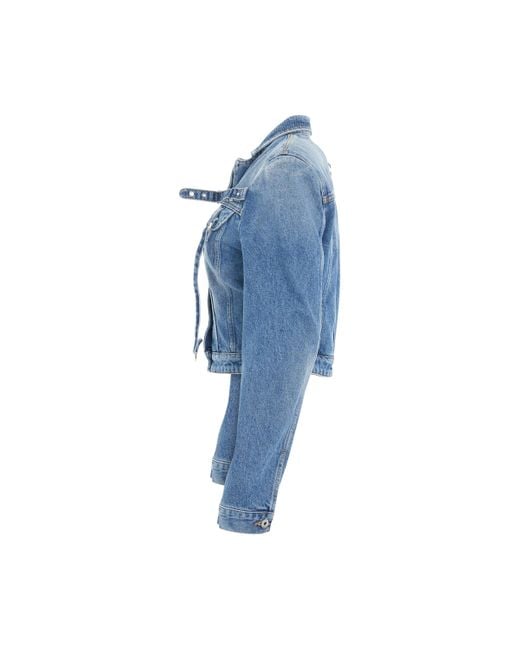 Off-White c/o Virgil Abloh Blue Off- Cargo Crop Denim Jacket, Long Sleeves, , 100% Cotton