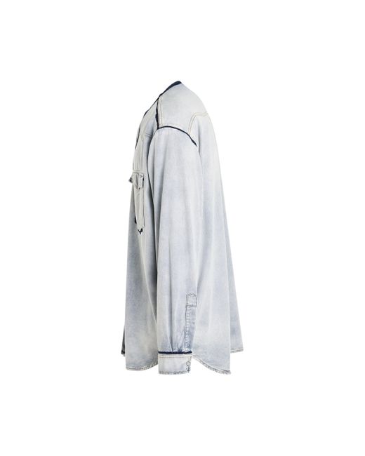 Maison Margiela Blue Collarless Denim Overshirt, Long Sleeves, , 100% Cotton for men