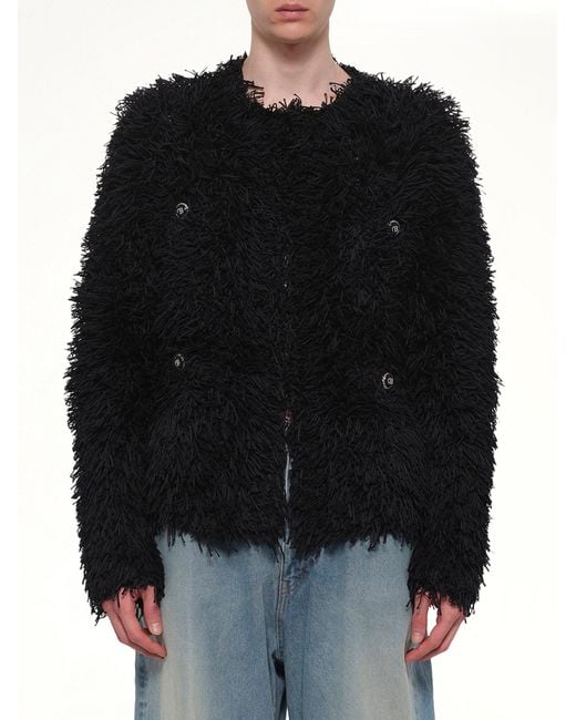 Doublet Black Straw Tweed Knit Cardigan for men