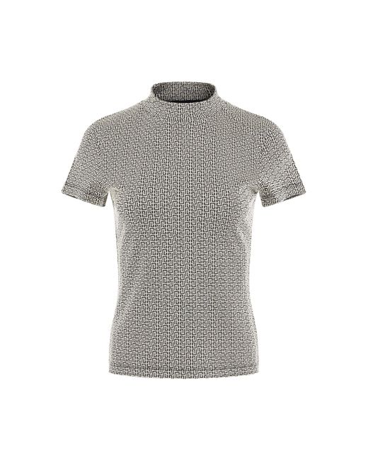 Balmain Gray Monogram Jacquard T-Shirt, Short Sleeves, Ivory/, 100% Cotton, Size: Medium