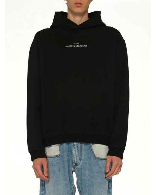 Maison Margiela Black Upside Down Logo Hoodie for men