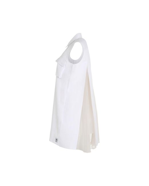 Sacai White Sleeveless Thomas Mason Cotton Poplin Dress, Off, 100% Cotton