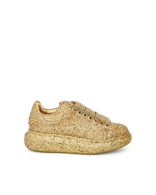 Alexander McQueen Gold Oversized Leather Glitter Sneakers in White | Lyst