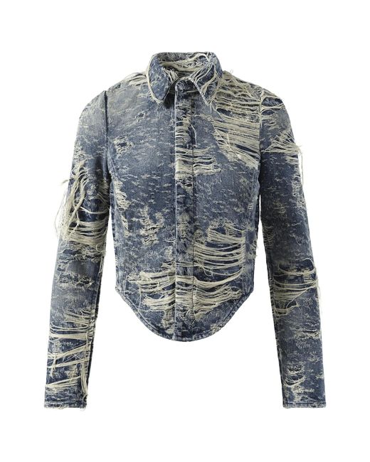 DIESEL Blue De-Madeline Distressed Denim Shirt, 100% Cotton, Size: Small
