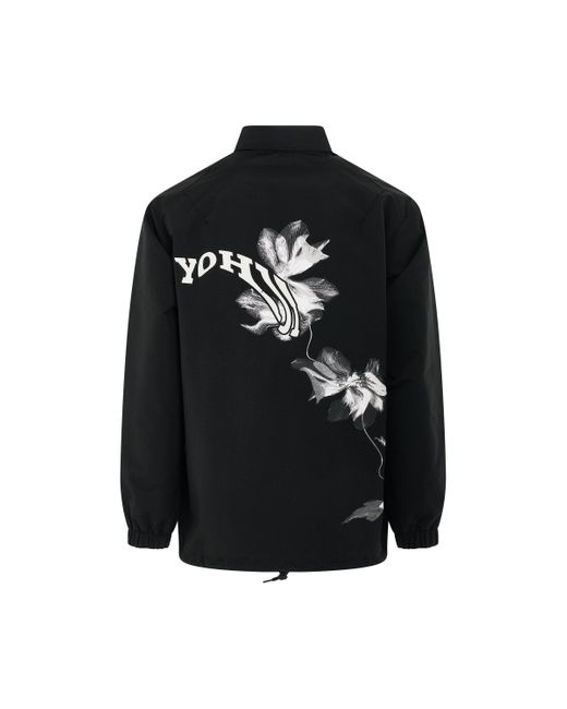 Y-3 Black Flower Graphic Coach Jacket, Long Sleeves, , 100% Polyamide, Size: Medium for men