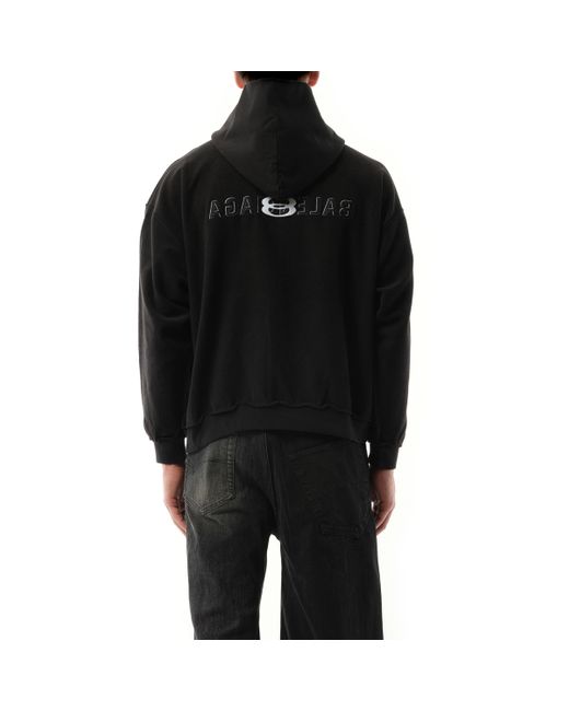 Balenciaga Black Embroidered Zip Cotton Hoodie for men