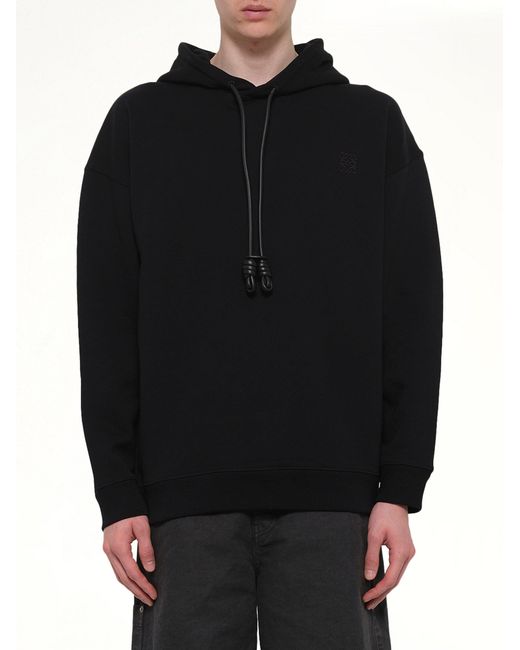 Loewe Black Leather Tassle Hoodie for men
