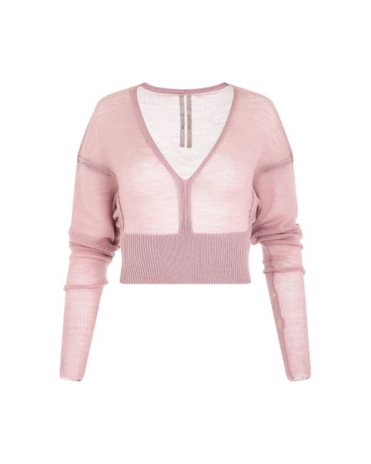 Rick Owens Pink Long Sleeve V Knit Sweater, Dusty, 100% New Wool