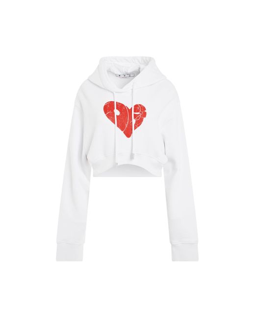 Off-White c/o Virgil Abloh White Off- 'Crack Off Heart Crop Hoodie, Long Sleeves, /, 100% Cotton, Size: Small
