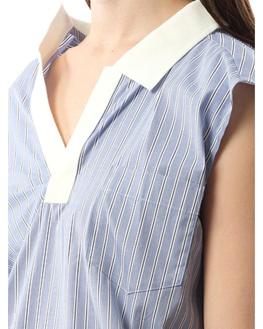 Sacai Blue Cotton Poplin Polo Shirt